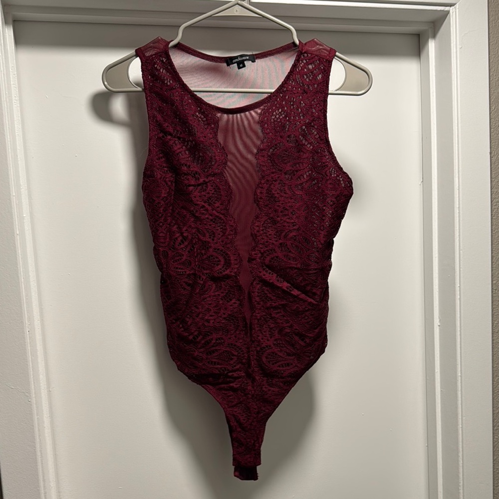 Elegant Burgundy Lace Bodysuit